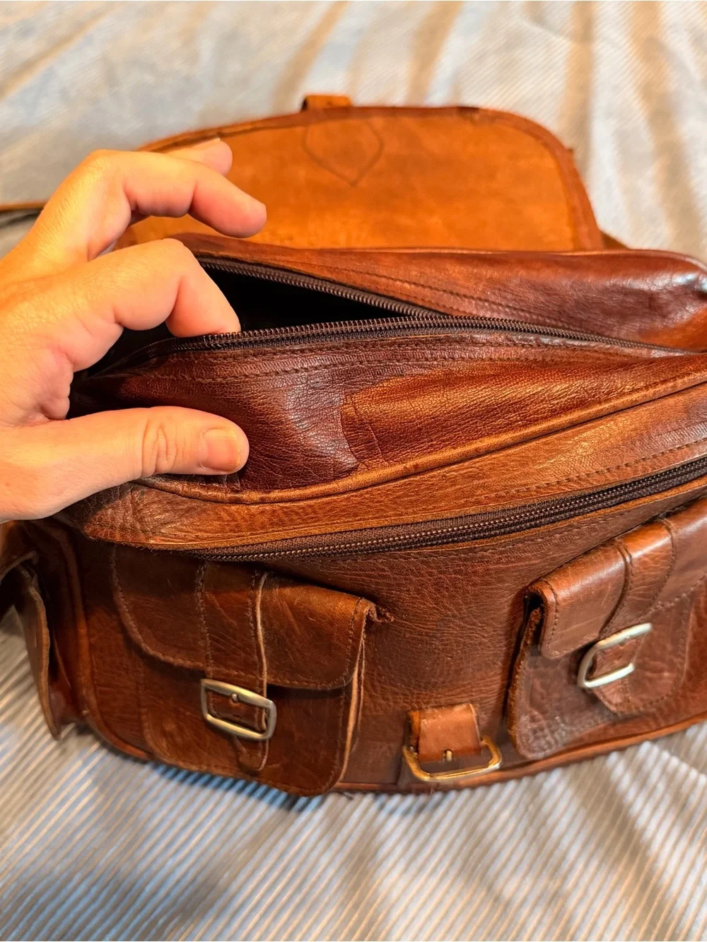 Vintage Brown Leather Men's Crossbody Satchel